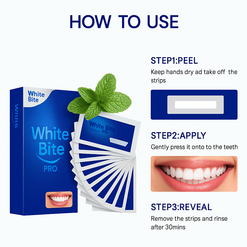 White Bite Pro™ Deep Clean Whitening Strips – 21 Treatments, Enamel-Safe, No Sensitivity
