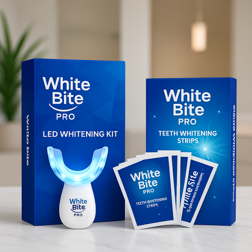 White Bite Pro™ Complete Whitening Bundle – LED Light + 21 Whitening Strip Treatments