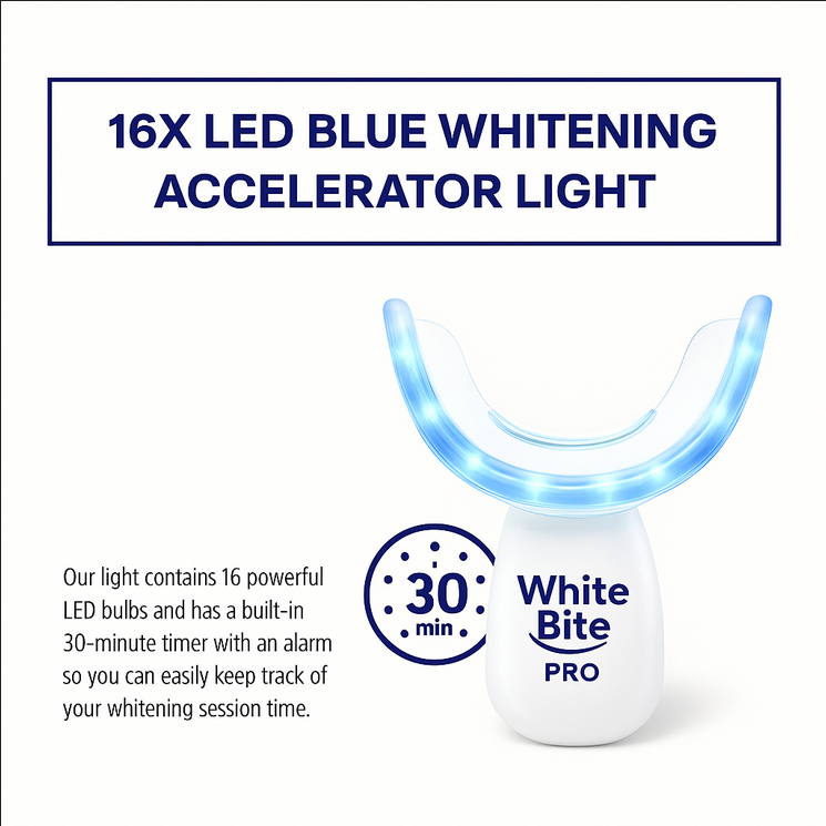 White Bite Pro™ LED Whitening Light – 16x Blue LEDs, Rechargeable & Timer-Controlled
